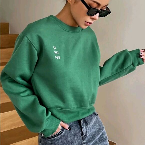 Letter Graphic Drop Shoulder Pullover Crewneck NWOT - Picture 1 of 4